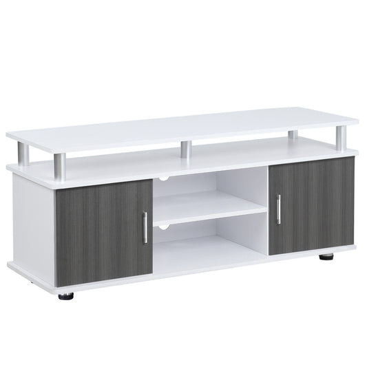 TV Cabinet Unit for TVs up to 50'' with Storage Shelf and Cupboards, Living Room Entertainment Center Media Console, Grey and White