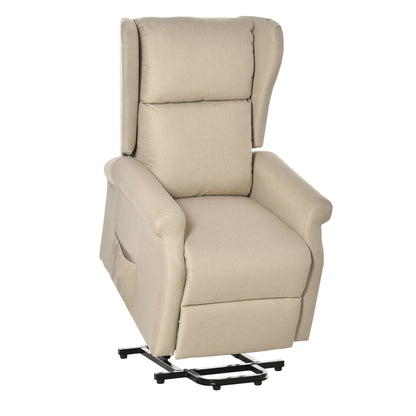 Power Lift Recliner Armchair, Electric Lift Chair for Elderly, Fabric Riser and Reclining Chair with Remote Control, Side Pockets, Extended Footrest, for Living Room, Beige