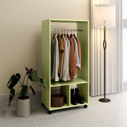 Open Wardrobe on Wheels, Bedroom Wardrobe with Clothes Hanging Rail, 2 Storage Shelves, Mobile Garment Rack for Cloakroom, Hallway, Green