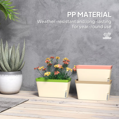 Set of 3 Self Watering Plant Pots Outdoor, 27cm Rectangular Garden Planters with Visual Water Level Window, Plastic Flower Pots for Indoor Outdoor Garden Balcony Windowsil