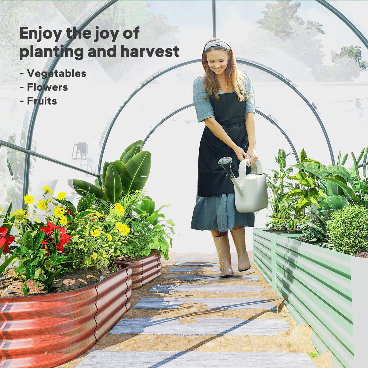 Polytunnel Greenhouse Walk-in Grow House with Plasric Cover, Door, Mesh Window and Steel Frame, 3 x 2 x 2m, Clear