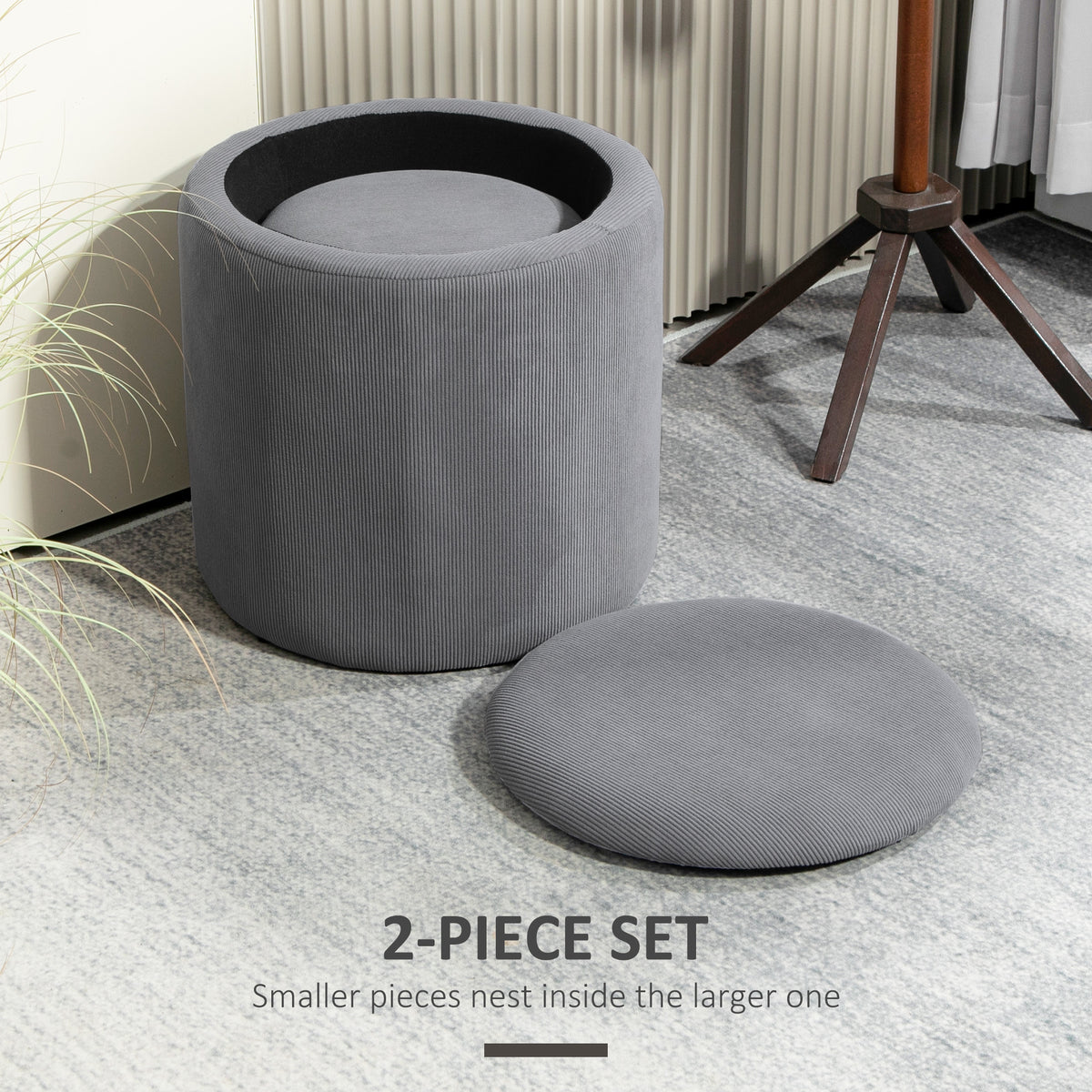 Set of Two Corduroy Storage Ottomans