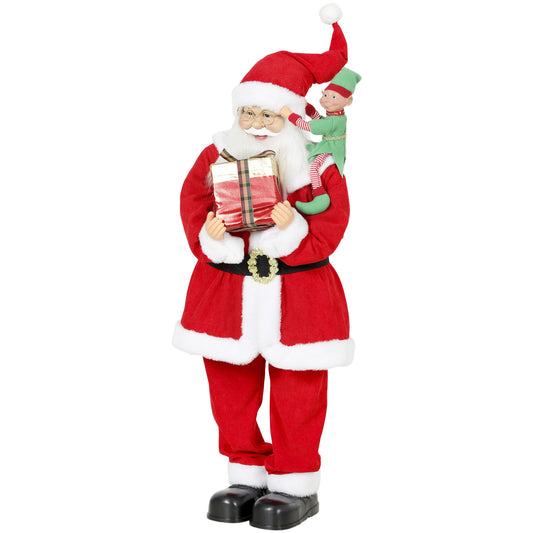 4ft Singing Dancing Santa Claus, Standing Christmas Animated Santa Figure with Elf, Gift Box, Sound/Touch Activated