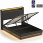 4ft6 Double Bed Frame with Headboard, Platform Bed Frame with Hydraulic Storage, LED Lights and Charging Station, Black