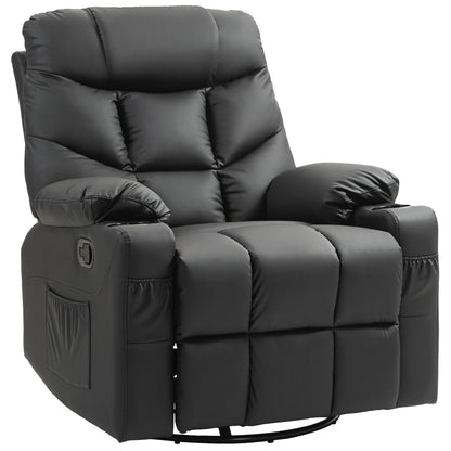 Manual Reclining Chair, Recliner Armchair with Swivel, Faux Leather, Footrest, Cup Holders, 86x93x102cm, Black