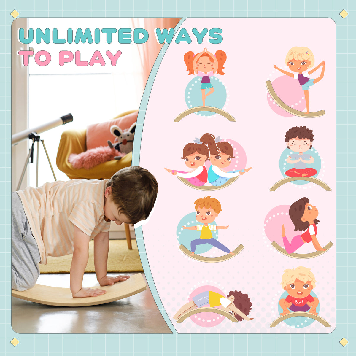 Wooden Balance Board for Children 3-8 Years Old, Natural Tone