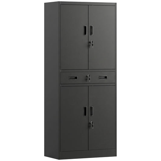 Metal Storage Cabinet, 180cm Tall Tool Cabinet with Locking Doors, Drawer and Adjustable Shelves, Black