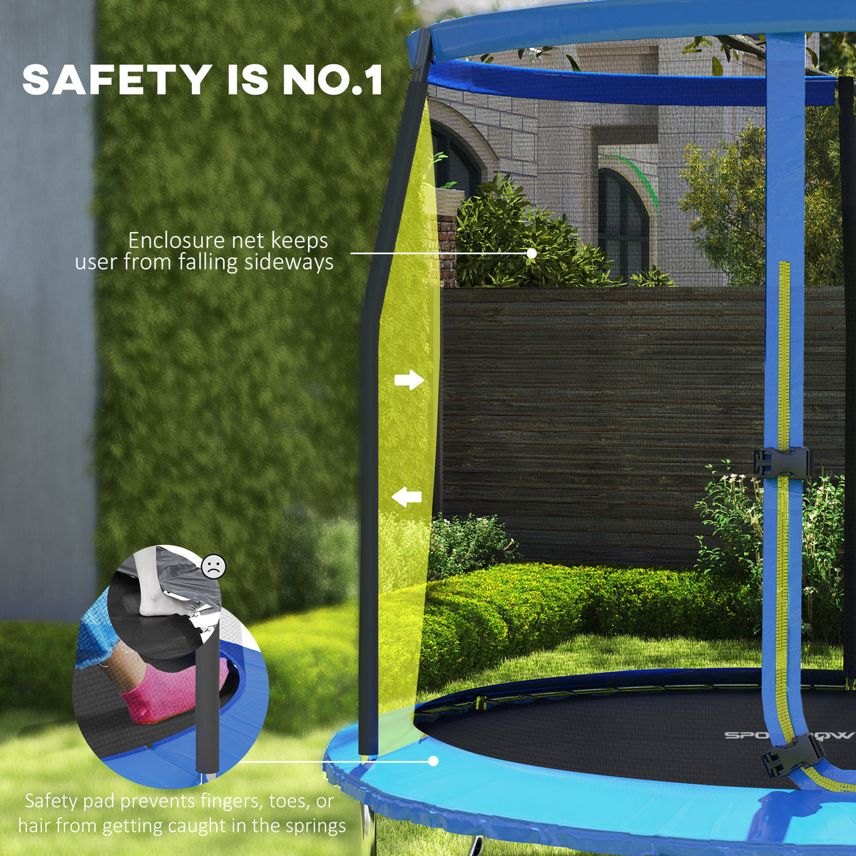 8ft Trampoline with Safety Enclosure Net, Steel Frame Outdoor Trampoline, with Edge, Safety Cover