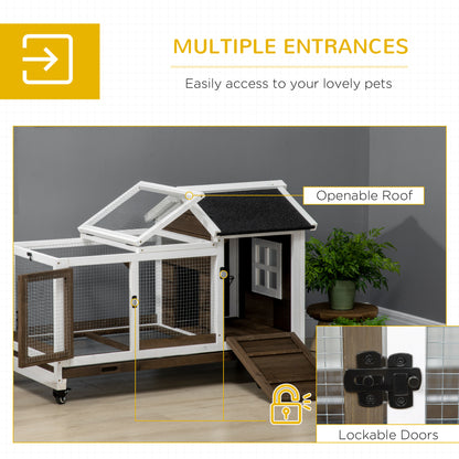 Wooden Rabbit Hutch, Guinea Pig Cage, with Removable Tray, Wheels