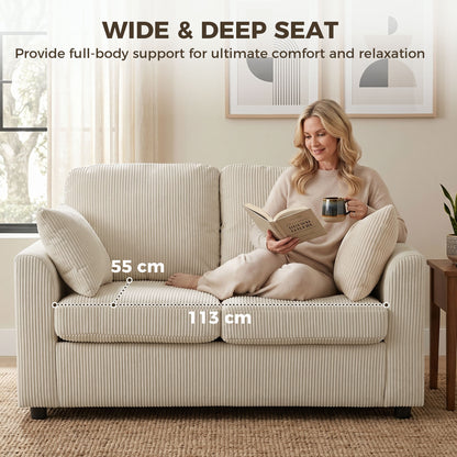 2 Seater Sofa, Corduroy Small Couch with Spring Cushion, Wide and Deep Seat