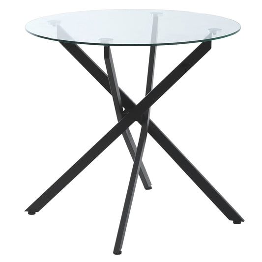 Dining Table with Clear Tempered Glass Top, Round Table with Metal Legs, Modern Kitchen Table for Dining Room Living Room, Black