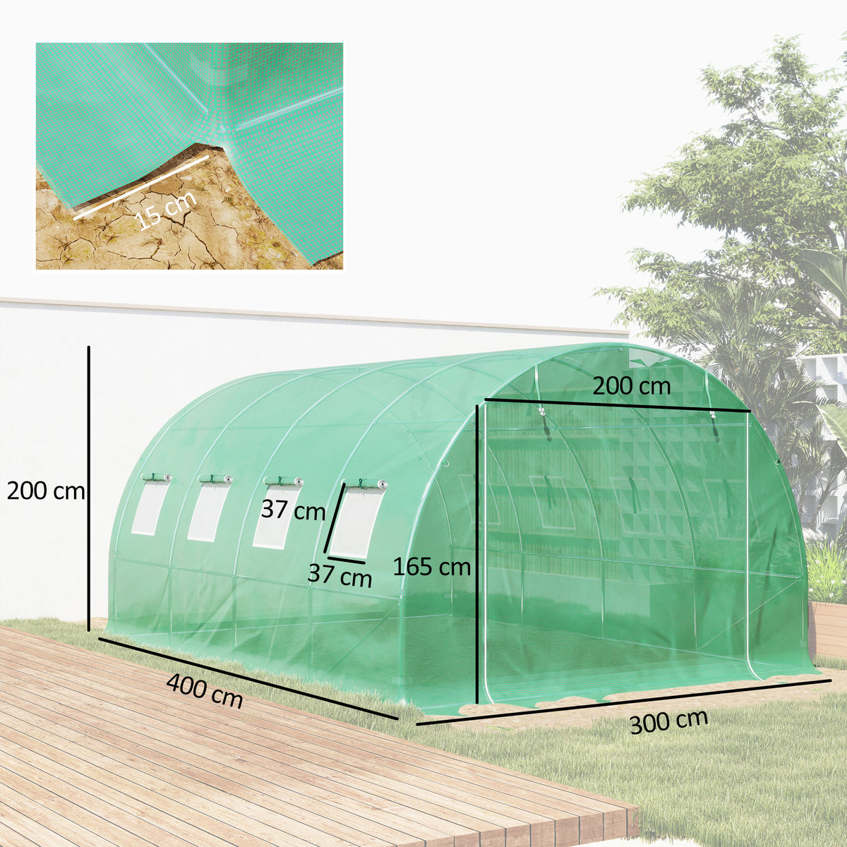4 x 3 x 2m Polytunnel Greenhouse Replacement Cover ONLY Winter Garden Plant PE Cover for Tunnel Walk-in Greenhouse with Roll-up Windows Door Outdoor, Green