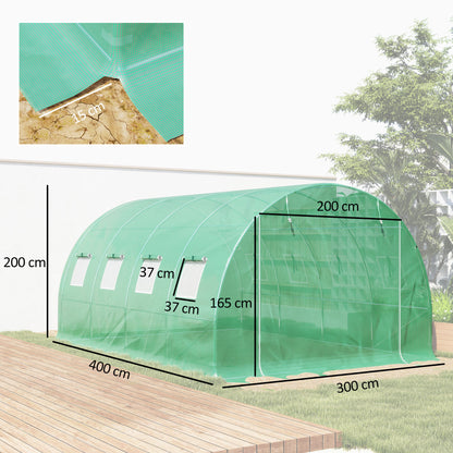 4 x 3 x 2m Polytunnel Greenhouse Replacement Cover ONLY Winter Garden Plant PE Cover for Tunnel Walk-in Greenhouse with Roll-up Windows Door Outdoor, Green