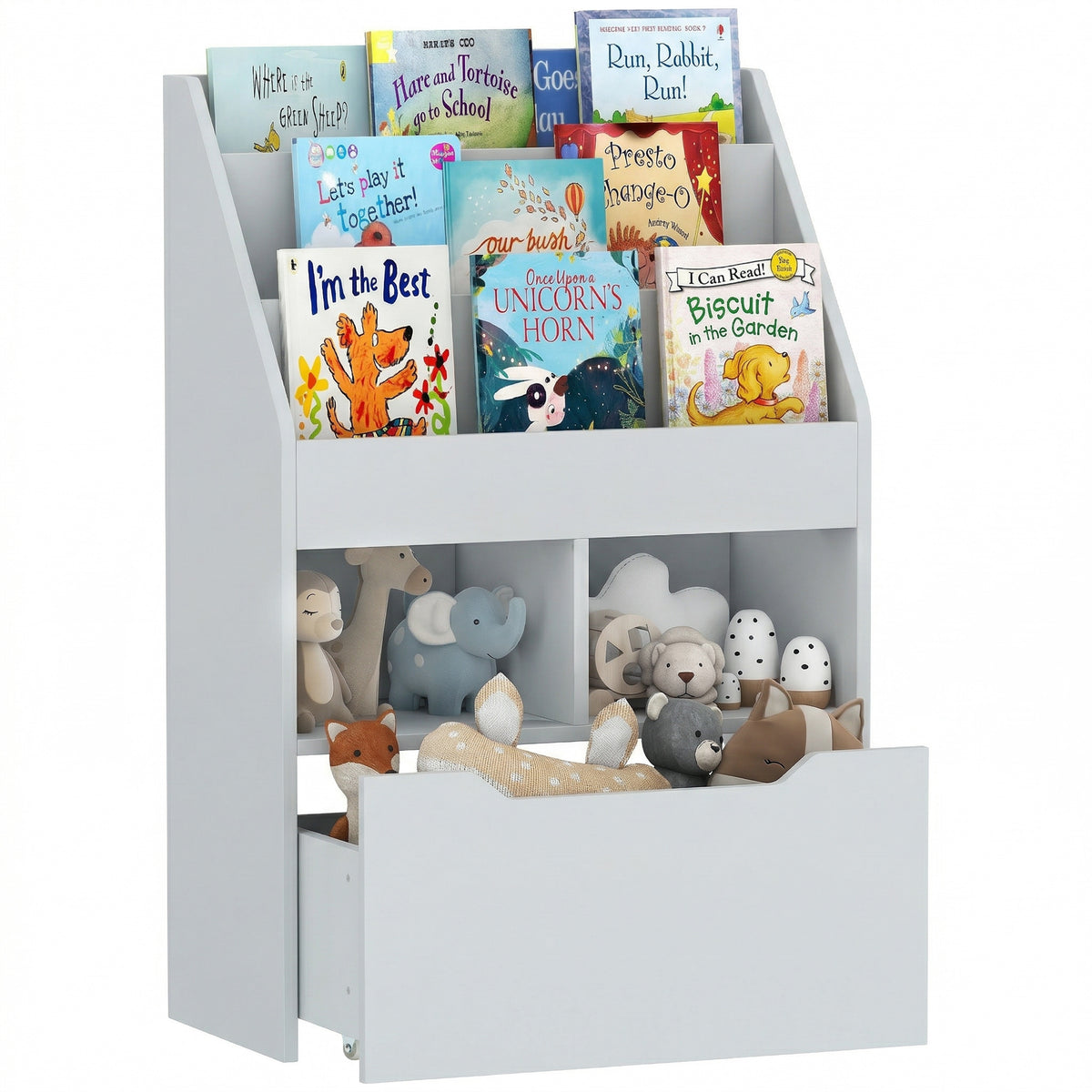 Kids Bookshelf, Toy Organiser, with Storage Drawer, Wheels