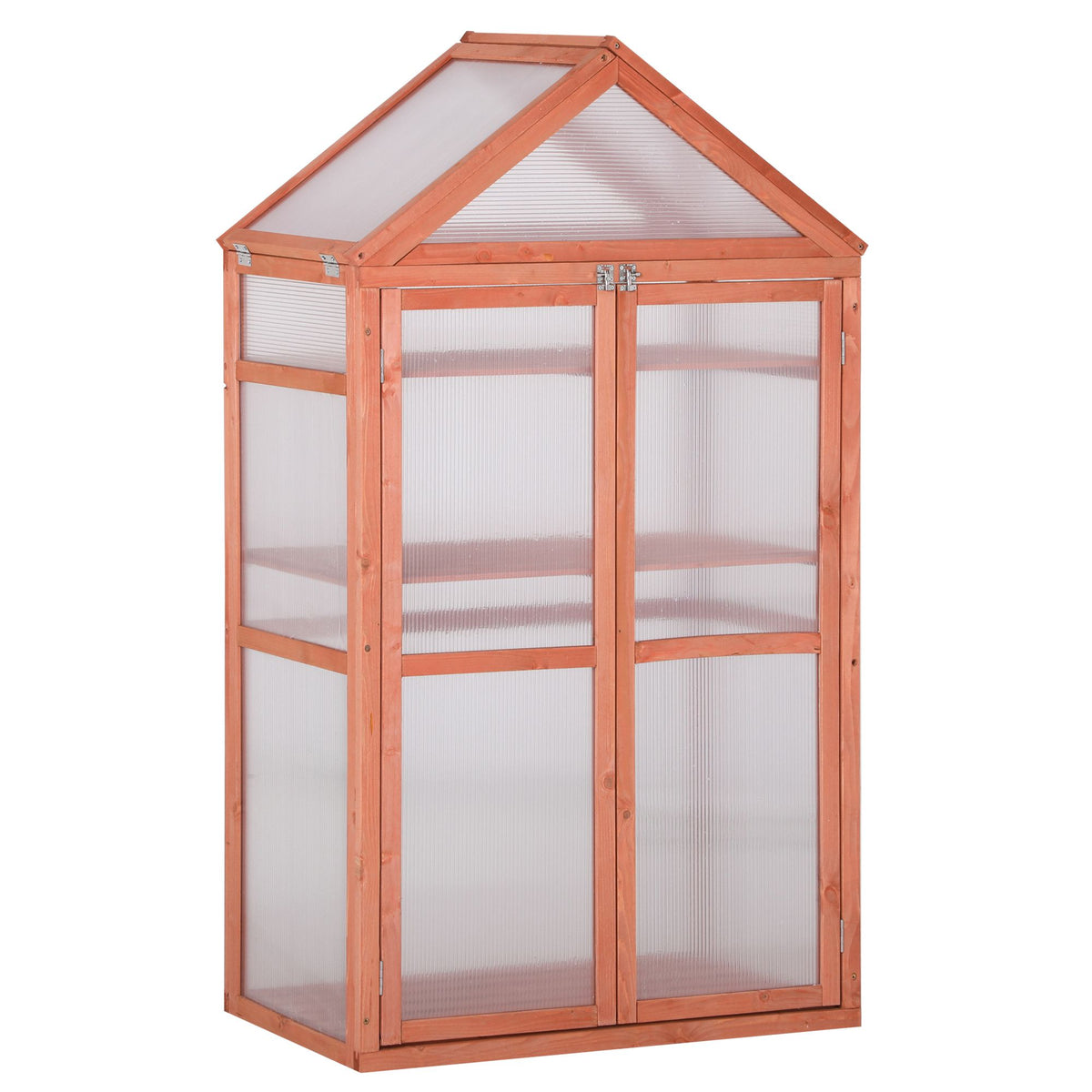 Garden Cold Frame Polycarbonate Greenhouse with Adjustable Shelves, Double Doors, Openable Top Covers, Grow House for Flower Vegetable Plants, 80 x 47 x 138cm