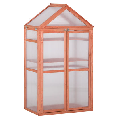 Garden Cold Frame Polycarbonate Greenhouse with Adjustable Shelves, Double Doors, Openable Top Covers, Grow House for Flower Vegetable Plants, 80 x 47 x 138cm