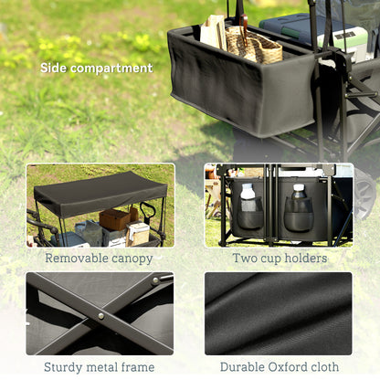 180L Festival Trolley on Wheels, Push & Pull Beach Cart with Removable Canopy, Wide All-Terrain Wheels, Folding Camping Trolley Cart, Adjustable Handle for Garden Fishing Shopping