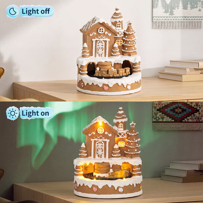 Christmas Gingerbread House, Lighted Musical Snow Village with Rotating Train, LEDs, Tunes, Battery Operated