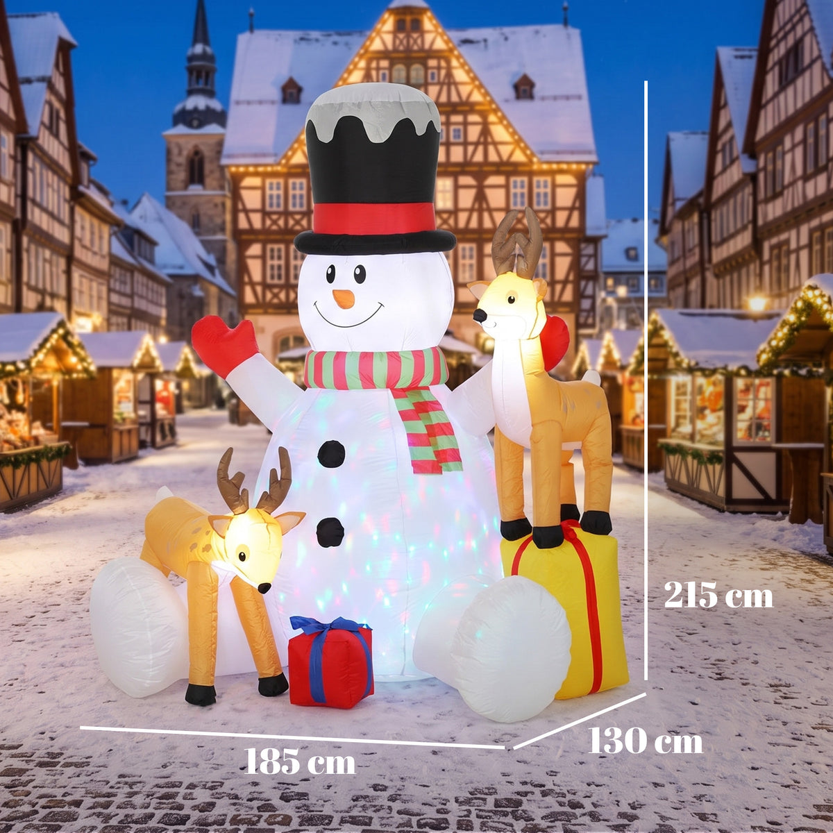 7ft Giant Christmas Inflatable Snowman with 2 Reindeer, Outdoor Blow Up Christmas Decoration with LEDs, Bag