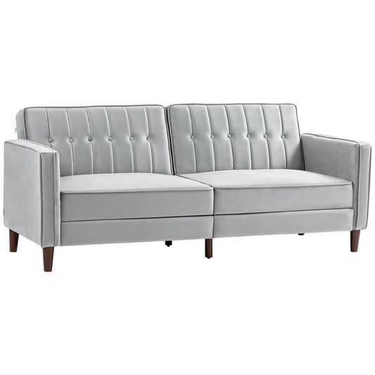 Modern Convertible Sofa Futon Velvet-Touch Tufted Couch Compact Loveseat with Adjustable Split Back, Light Grey