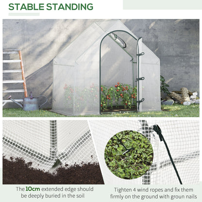 Walk In Tomato Greenhouse Garden Outdoor Mini Greenhouse Flower Planter Steel Frame with Zipped Door & Window, PE Cover, 180 x 100 x 168CM, White