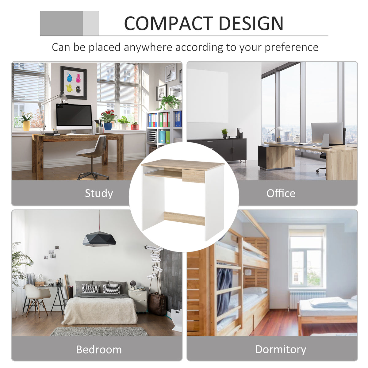 80cm Compact Computer Desk with Keyboard Tray, Home Office Desk with Drawer for Bedroom Study