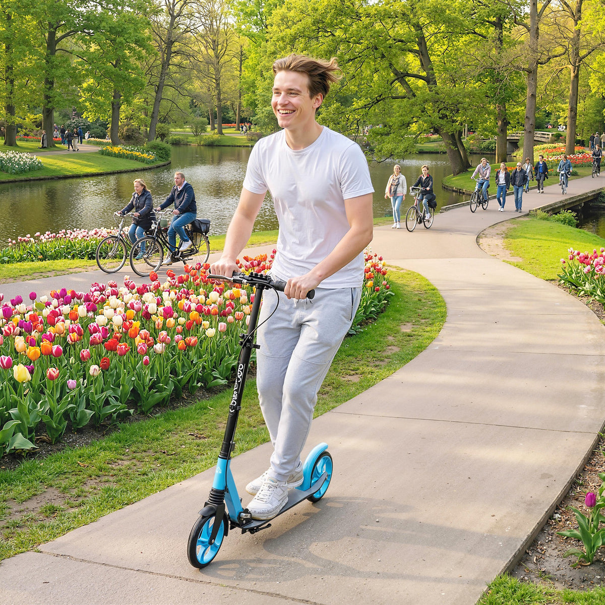 One-click Folding Kick Scooter for 14+ w/ Adjustable Handlebar, Push Scooter with Kickstand, Dual Brake System