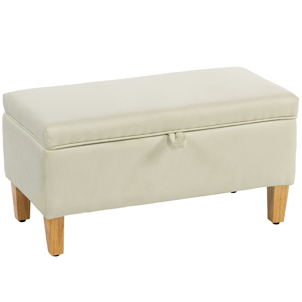 30L Linen Storage Ottoman Padded Footstool with Rubberwood Legs for Storage Box, Bed End, Shoe Bench, Seating, Beige