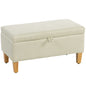 30L Linen Storage Ottoman Padded Footstool with Rubberwood Legs for Storage Box, Bed End, Shoe Bench, Seating, Beige
