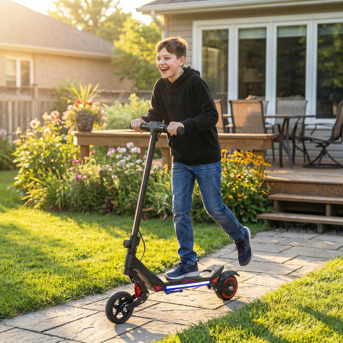 Electric Scooter for Kids, Foldable E Scooter for Age 6+ with LED Display, RGB lights, Up to 16km/h