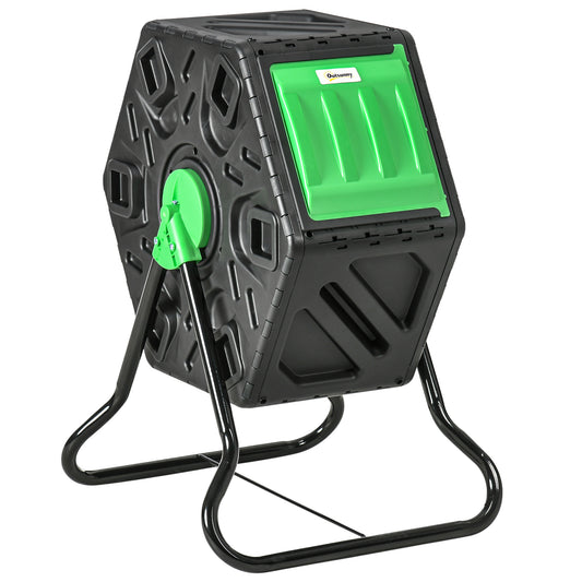 65L Garden Compost Bin, Single Chamber Rotating Composter, Compost Maker with 24 Ventilation Openings and Steel Legs