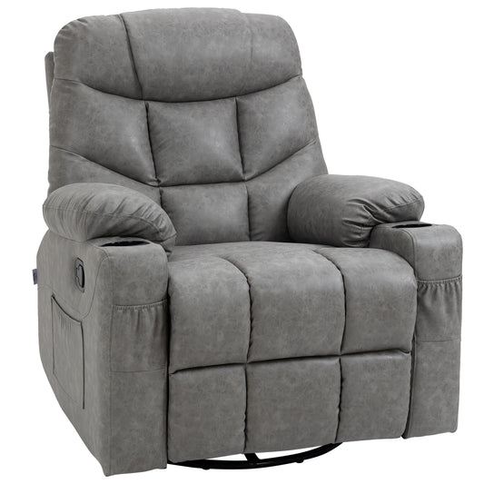 Thick Padded Faux Leather Recliner Armchair - Light Grey