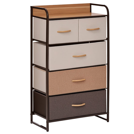 5-Drawer Dresser, 4-Tier Storage Organizer, Tower Unit for Bedroom Hallway Closets with Steel Frame Wooden Top