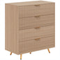 Bedroom Chest of Drawers with 4 Drawers, Fluted Dresser with Gold Tone Handles, Storage Cabinet, Natural