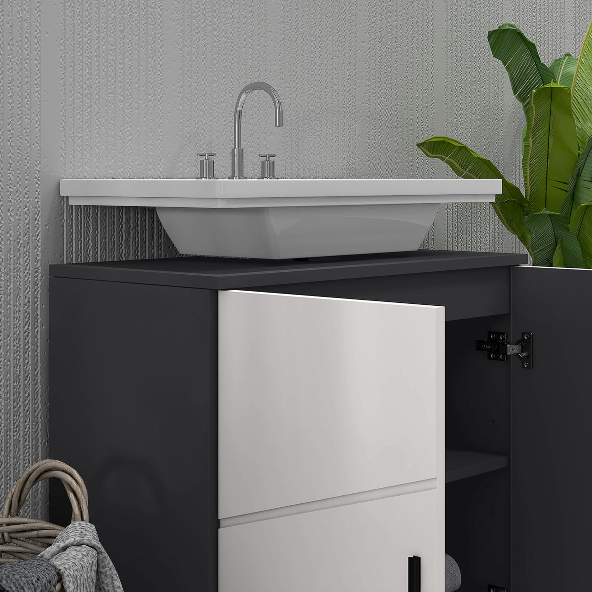 Under Sink Bathroom Cabinet, Bathroom Sink Cabinet with Soft-Close Doors, Adjustable Shelf, 10 x 20cm U Shaped Cut-Out, Storage Cupboard for Basin without Pedestal, Light Grey