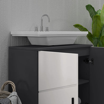 Under Sink Bathroom Cabinet, Bathroom Sink Cabinet with Soft-Close Doors, Adjustable Shelf, 10 x 20cm U Shaped Cut-Out, Storage Cupboard for Basin without Pedestal, Light Grey