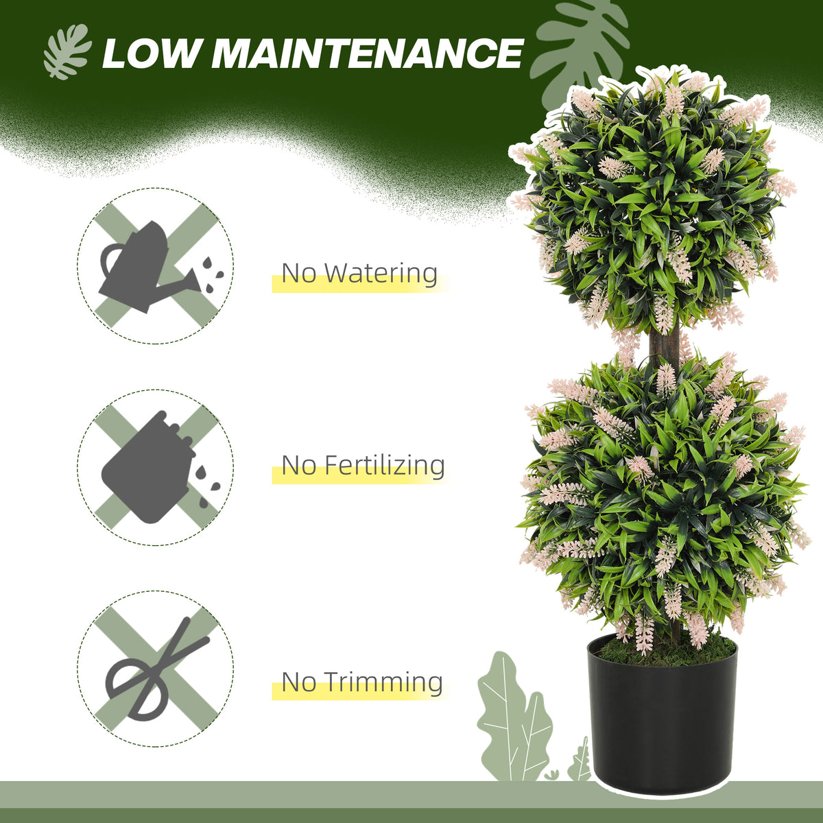 Set of 2 Artificial Plants, Lavender Flowers Ball Trees with Pot, for Home Indoor Outdoor Decor, 70cm