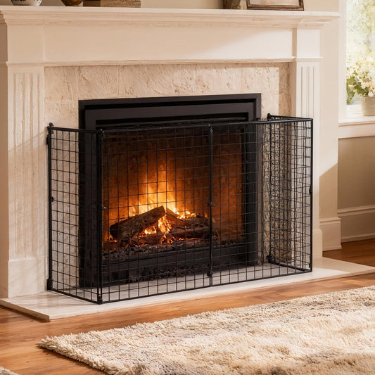 Extendable Fire Guard Screen, Freestanding Fire Screen Spark Guard, Folding Fireplace Cover, Wire Mesh, Child & Pet Safety Barrier for Fireplaces, 81.5-160cm, Black