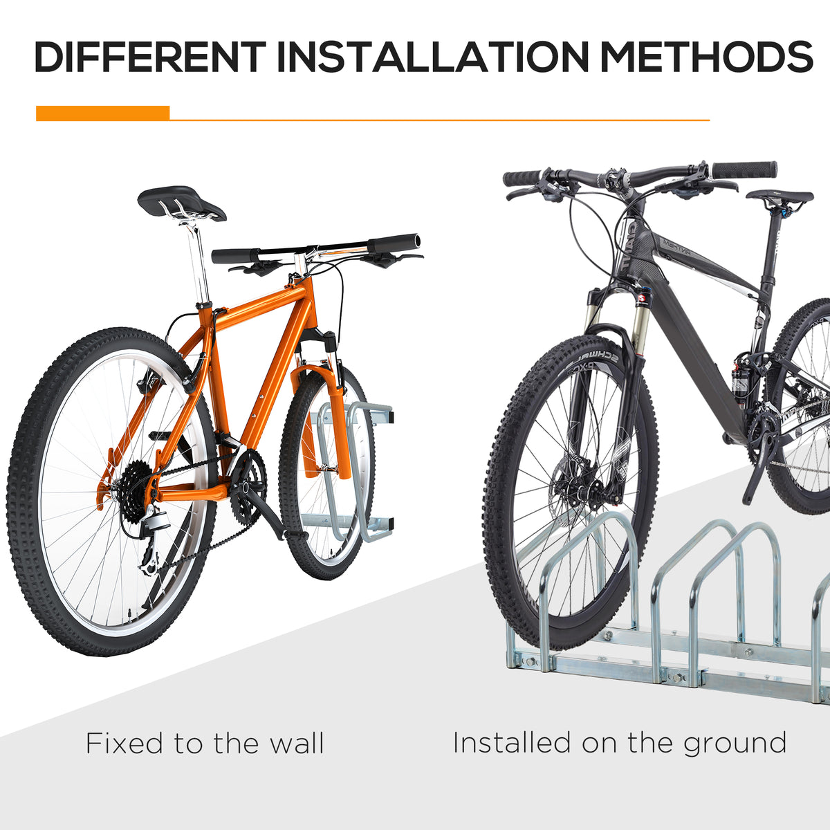 Bike Stand Parking Rack Floor or Wall Mount Bicycle Cycle Storage Locking Stand 145W x 33D x 27H (5 Racks, Silver)