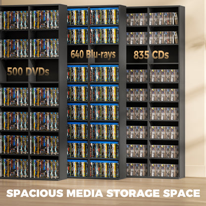 835 CD/500 DVD Storage Unit, Blu-ray Media Storage Shelf with 27 Compartments and 21 Adjustable Shelves