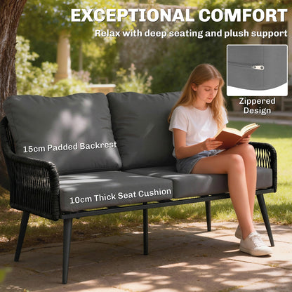 Rattan Garden Furniture Set, 4 Piece Outdoor Patio Furniture with Tempered Glass Table and Chairs, Indoor Balcony Conservatory Set