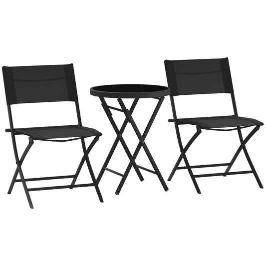 3 Pieces Outdoor Bistro Set, Glass Top Outdoor Table and 2 Folding Chairs with Protecting Feet