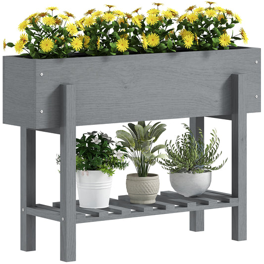 Wooden Two-Tier Raised Planter, Two Drainage Holes, 35L