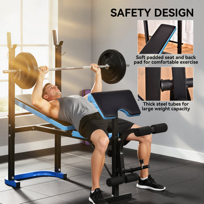 Adjustable Weight Bench with Leg Developer Barbell Rack for Lifting and Strength Training Multifunctional Workout Station for Home Gym Fitness, Black