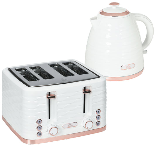 Kettle and Toaster Sets, 3000W 1.7L Rapid Boil Kettle & 4 Slice Toaster with 7 Browning Controls, Defrost, Reheat and Crumb Tray, UK Otter thermostat, Cream White