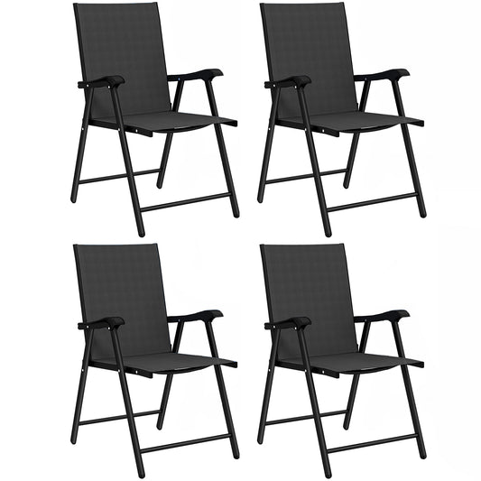 Folding Garden Chairs Set of 4, Foldable Garden Dining Chairs with High Back, Armrests, Texteline Seat, Black