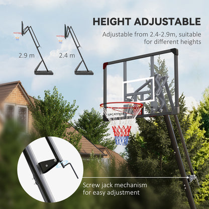 2.4-2.9m Adjustable Basketball Hoop and Stand with Weighted Base, Portable on Wheels