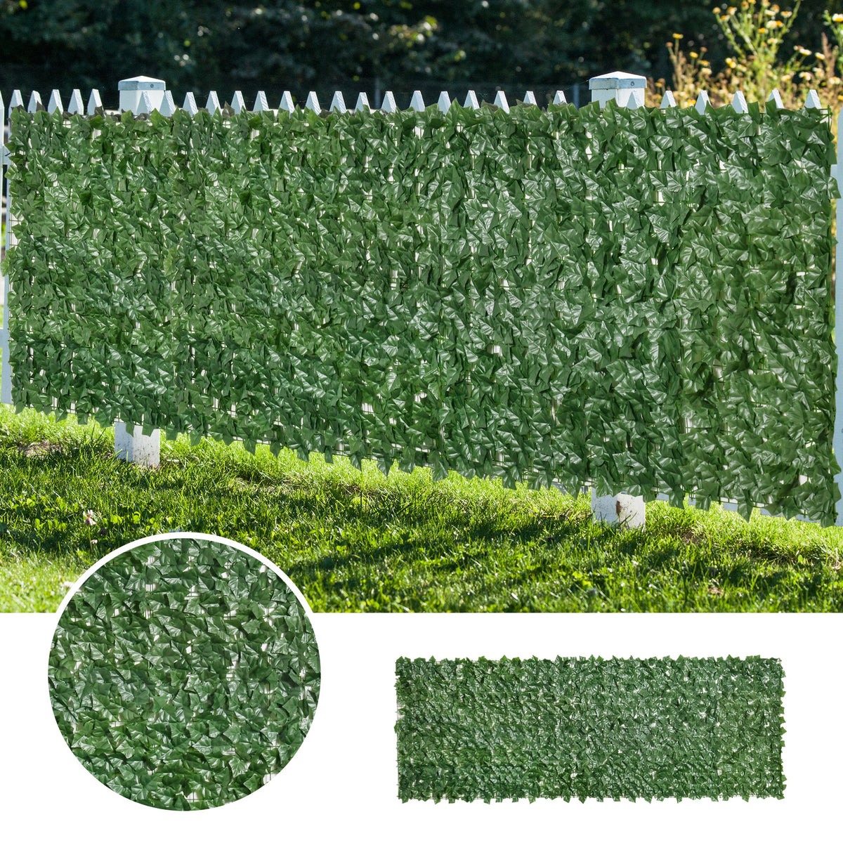 1-Piece Artificial Leaf Hedge Screen Privacy Fence Panel for Garden Outdoor Indoor Decor, Dark Green, 3M x 1M