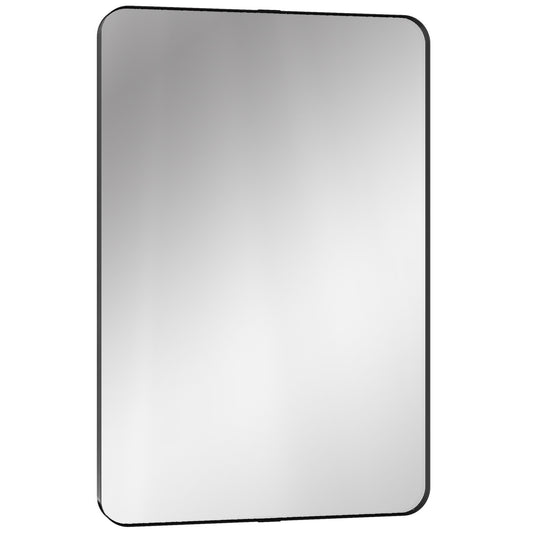 Rectangular Wall Mirror, 90 x 60 cm Wall Mounted Bathroom Mirror with Aluminium Alloy Frame and Tempered Glass