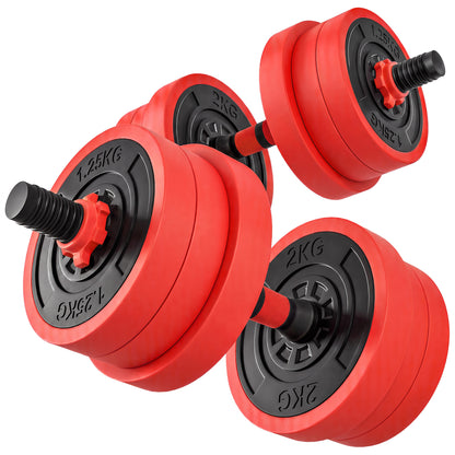 20kg 6-In-One Adjustable Weight Dumbbells Set, Barbell, Kettlebell, Push Up Stand - Red